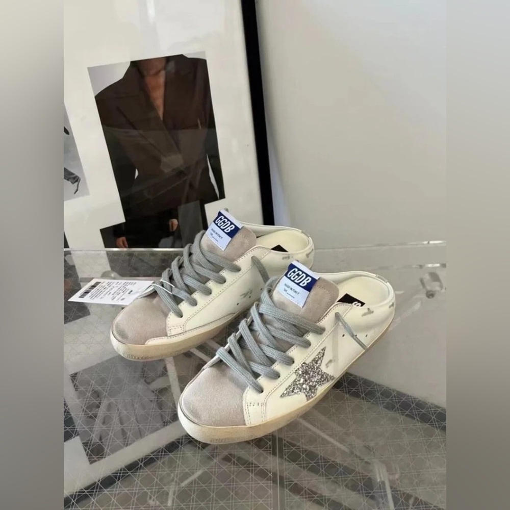 Golden Goose Super-Star sabot Women's Sneakers with Silver Glitter Star - Picture 5 of 8